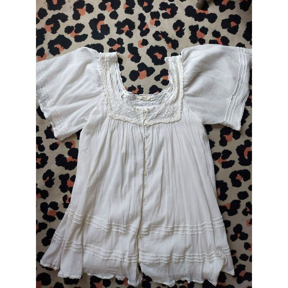 Spell Cotton Gauze Lace Smock Mini Dress Button Down Prairie Gypsy Boho Babydoll